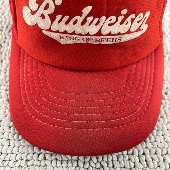 Vintage Budweiser Beer Mesh Snapback Trucker Rope Hat OSFA King Of Beers Cap Red - Picture 9 of 11